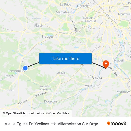 Vieille-Eglise-En-Yvelines to Villemoisson-Sur-Orge map