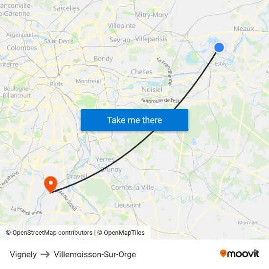 Vignely to Villemoisson-Sur-Orge map