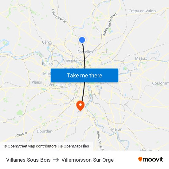 Villaines-Sous-Bois to Villemoisson-Sur-Orge map