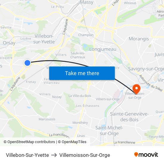 Villebon-Sur-Yvette to Villemoisson-Sur-Orge map