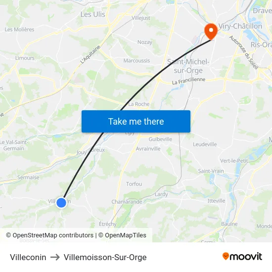 Villeconin to Villemoisson-Sur-Orge map