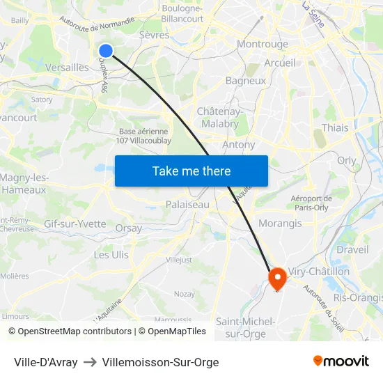 Ville-D'Avray to Villemoisson-Sur-Orge map