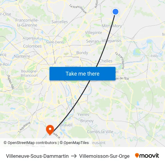 Villeneuve-Sous-Dammartin to Villemoisson-Sur-Orge map
