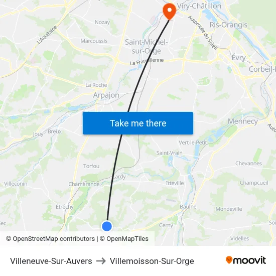 Villeneuve-Sur-Auvers to Villemoisson-Sur-Orge map