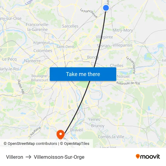 Villeron to Villemoisson-Sur-Orge map