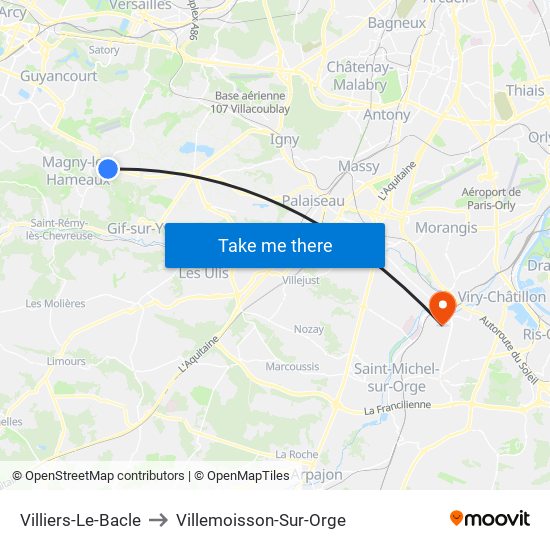 Villiers-Le-Bacle to Villemoisson-Sur-Orge map