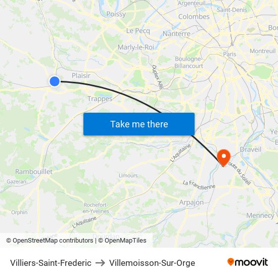 Villiers-Saint-Frederic to Villemoisson-Sur-Orge map
