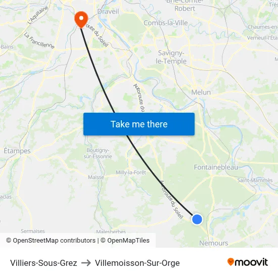 Villiers-Sous-Grez to Villemoisson-Sur-Orge map