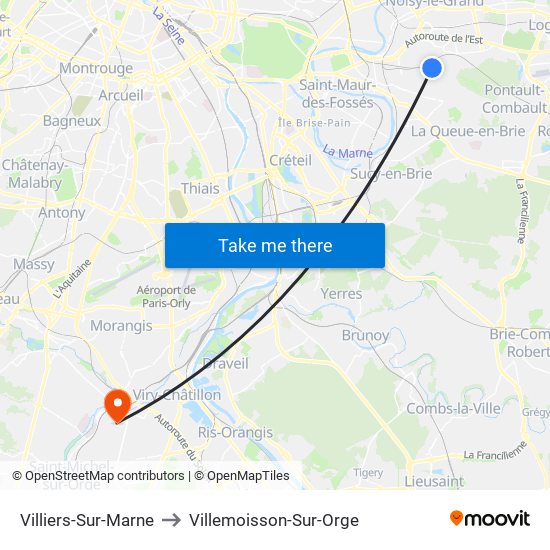 Villiers-Sur-Marne to Villemoisson-Sur-Orge map