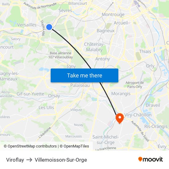Viroflay to Villemoisson-Sur-Orge map