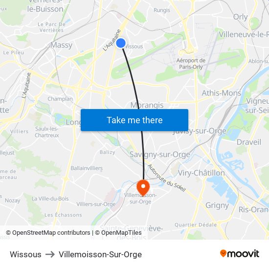 Wissous to Villemoisson-Sur-Orge map