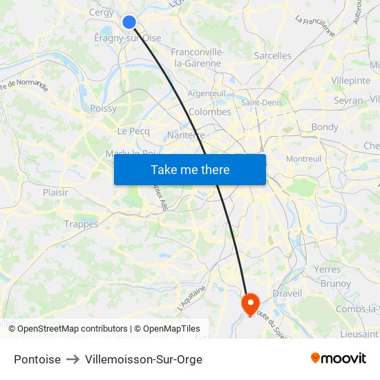 Pontoise to Villemoisson-Sur-Orge map