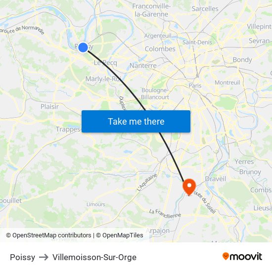 Poissy to Villemoisson-Sur-Orge map