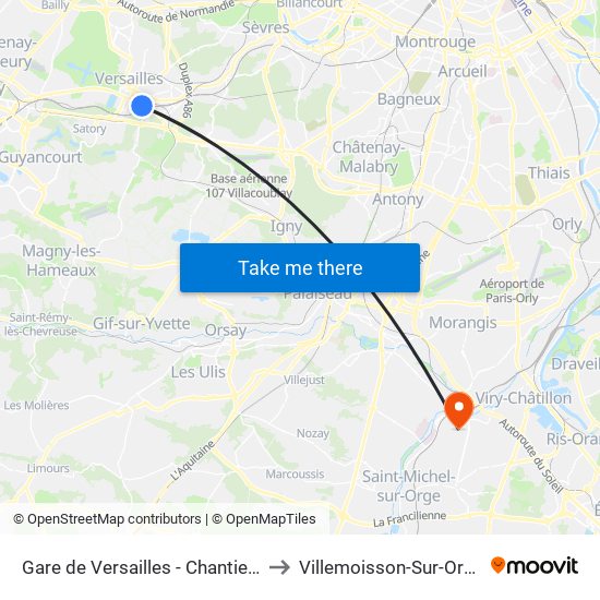 Gare de Versailles - Chantiers to Villemoisson-Sur-Orge map