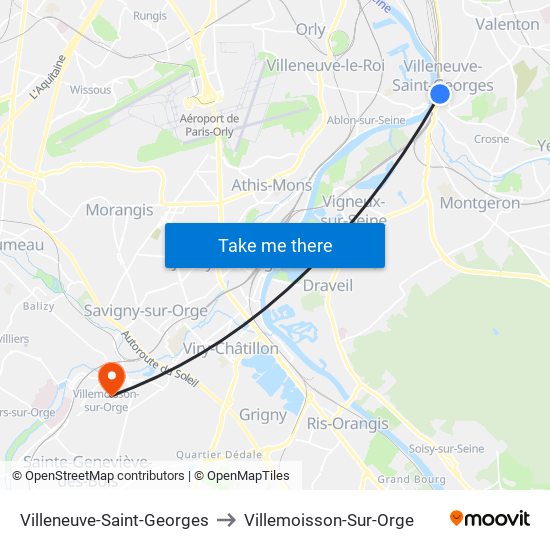 Villeneuve-Saint-Georges to Villemoisson-Sur-Orge map