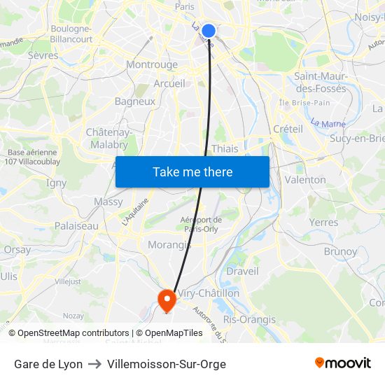 Gare de Lyon to Villemoisson-Sur-Orge map