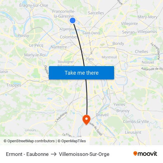 Ermont - Eaubonne to Villemoisson-Sur-Orge map