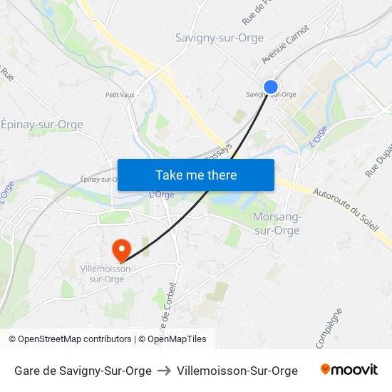 Gare de Savigny-Sur-Orge to Villemoisson-Sur-Orge map