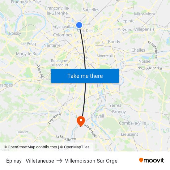 Épinay - Villetaneuse to Villemoisson-Sur-Orge map