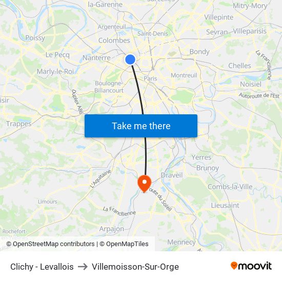 Clichy - Levallois to Villemoisson-Sur-Orge map