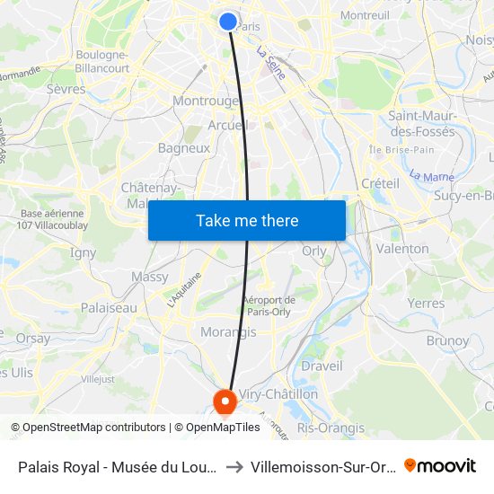 Palais Royal - Musée du Louvre to Villemoisson-Sur-Orge map