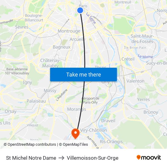 St Michel Notre Dame to Villemoisson-Sur-Orge map