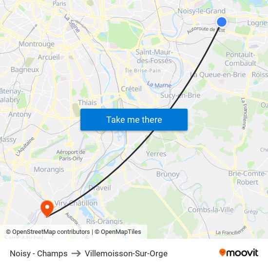 Noisy - Champs to Villemoisson-Sur-Orge map