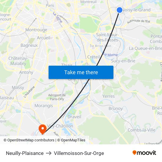Neuilly-Plaisance to Villemoisson-Sur-Orge map