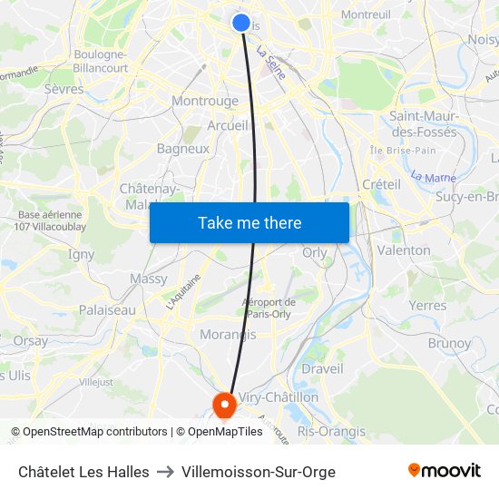 Châtelet Les Halles to Villemoisson-Sur-Orge map