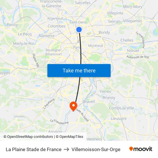 La Plaine Stade de France to Villemoisson-Sur-Orge map