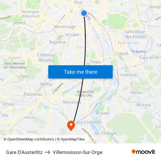 Gare D'Austerlitz to Villemoisson-Sur-Orge map