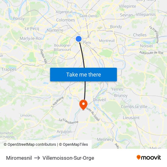 Miromesnil to Villemoisson-Sur-Orge map