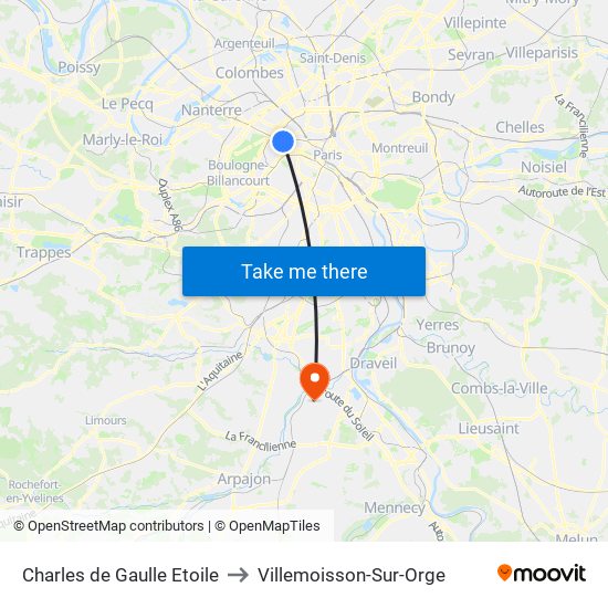 Charles de Gaulle Etoile to Villemoisson-Sur-Orge map