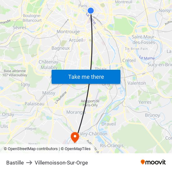 Bastille to Villemoisson-Sur-Orge map