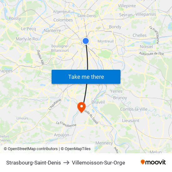 Strasbourg-Saint-Denis to Villemoisson-Sur-Orge map
