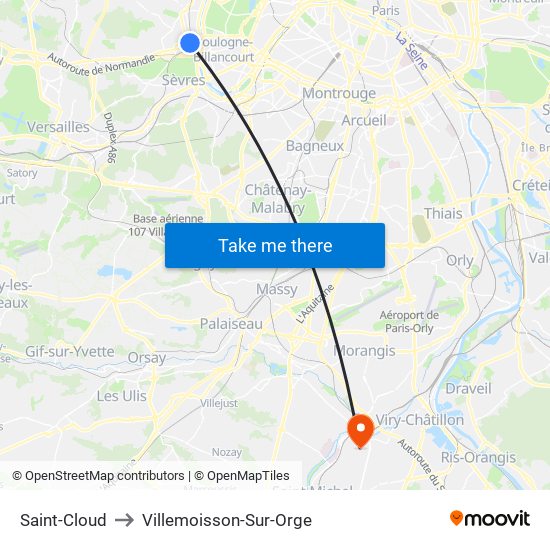 Saint-Cloud to Villemoisson-Sur-Orge map