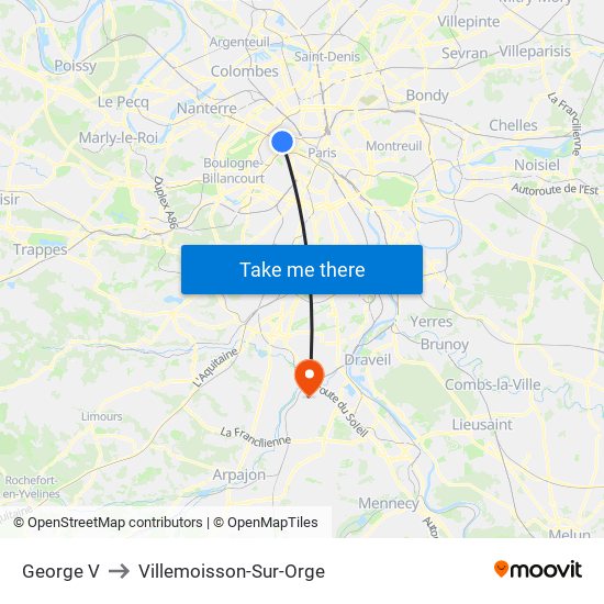George V to Villemoisson-Sur-Orge map