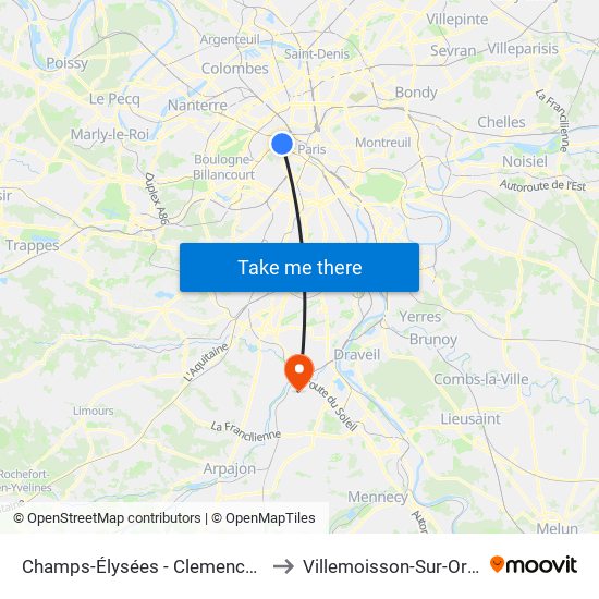 Champs-Élysées - Clemenceau to Villemoisson-Sur-Orge map