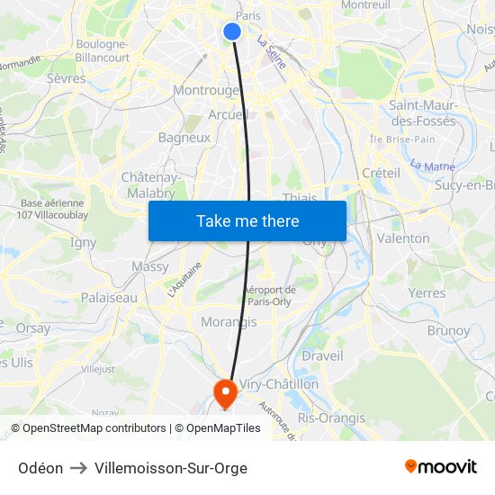 Odéon to Villemoisson-Sur-Orge map