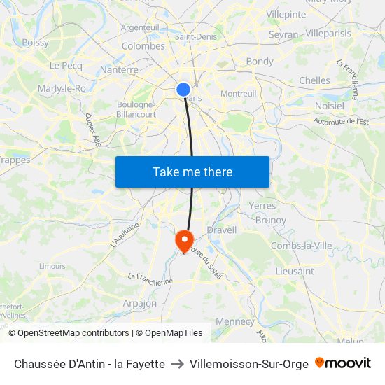 Chaussée D'Antin - la Fayette to Villemoisson-Sur-Orge map