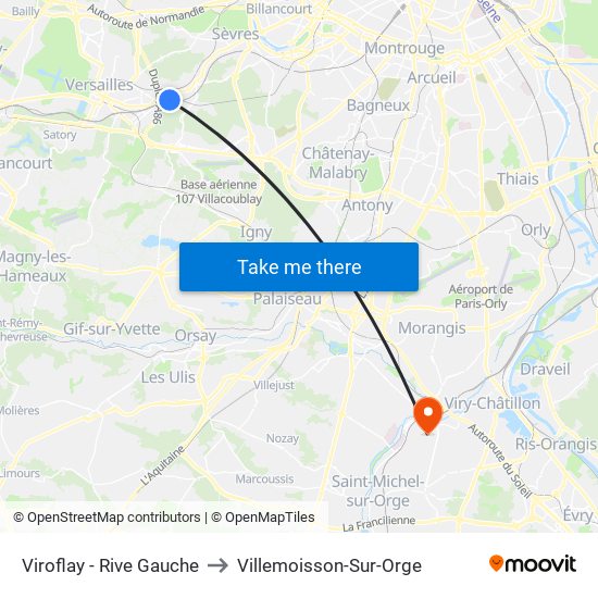 Viroflay - Rive Gauche to Villemoisson-Sur-Orge map