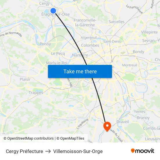 Cergy Préfecture to Villemoisson-Sur-Orge map