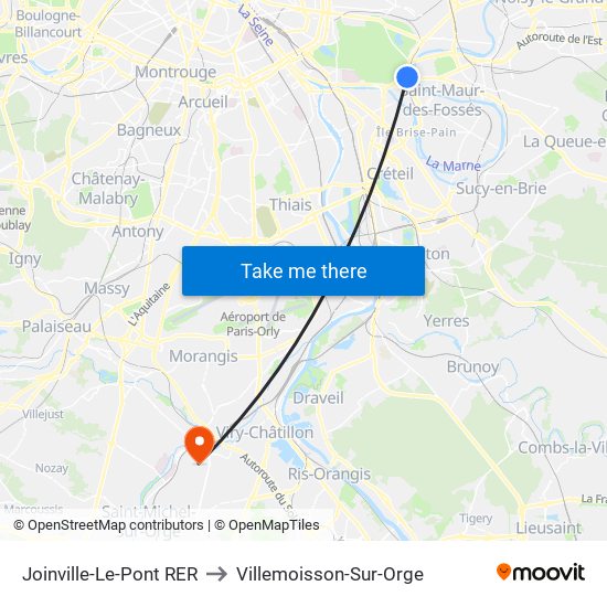 Joinville-Le-Pont RER to Villemoisson-Sur-Orge map