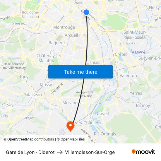 Gare de Lyon - Diderot to Villemoisson-Sur-Orge map