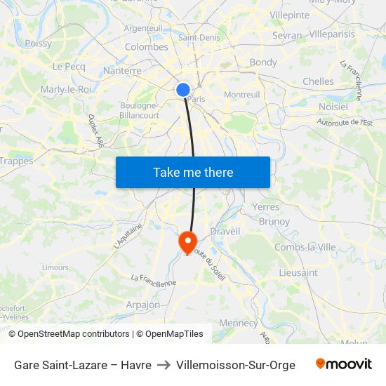 Gare Saint-Lazare – Havre to Villemoisson-Sur-Orge map
