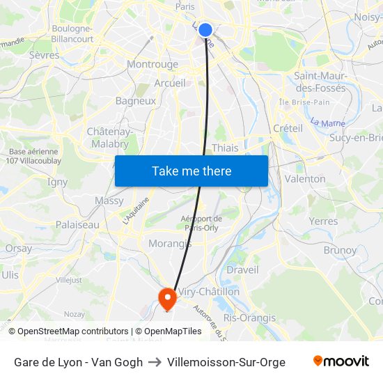 Gare de Lyon - Van Gogh to Villemoisson-Sur-Orge map