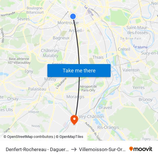 Denfert-Rochereau - Daguerre to Villemoisson-Sur-Orge map