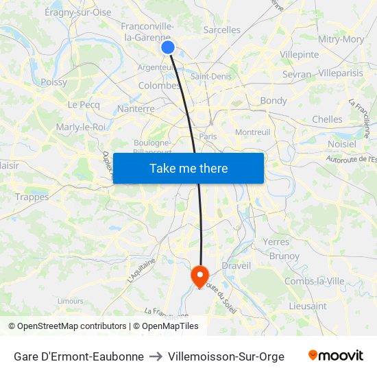 Gare D'Ermont-Eaubonne to Villemoisson-Sur-Orge map