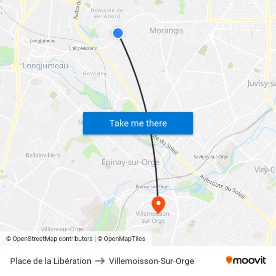 Place de la Libération to Villemoisson-Sur-Orge map