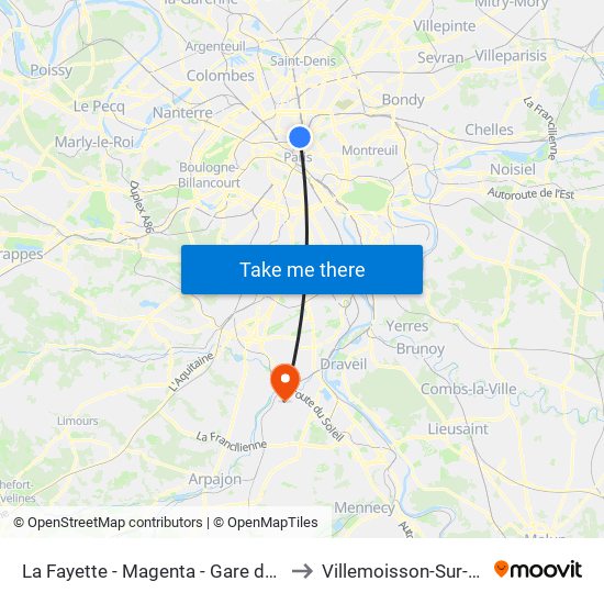 La Fayette - Magenta - Gare du Nord to Villemoisson-Sur-Orge map